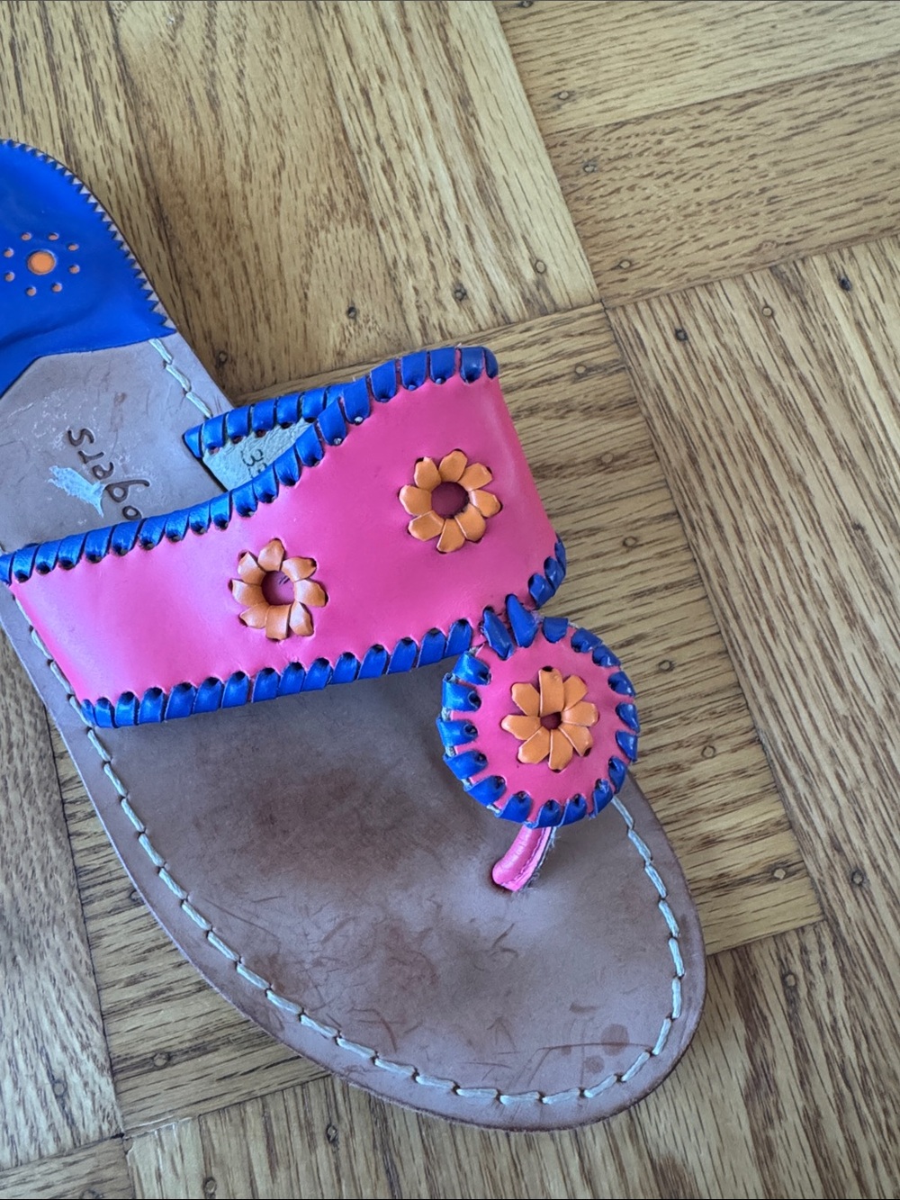 Jack Rogers | Navajo Sandals leather whipstitch blue pink 8.5 - Picture 2 of 5